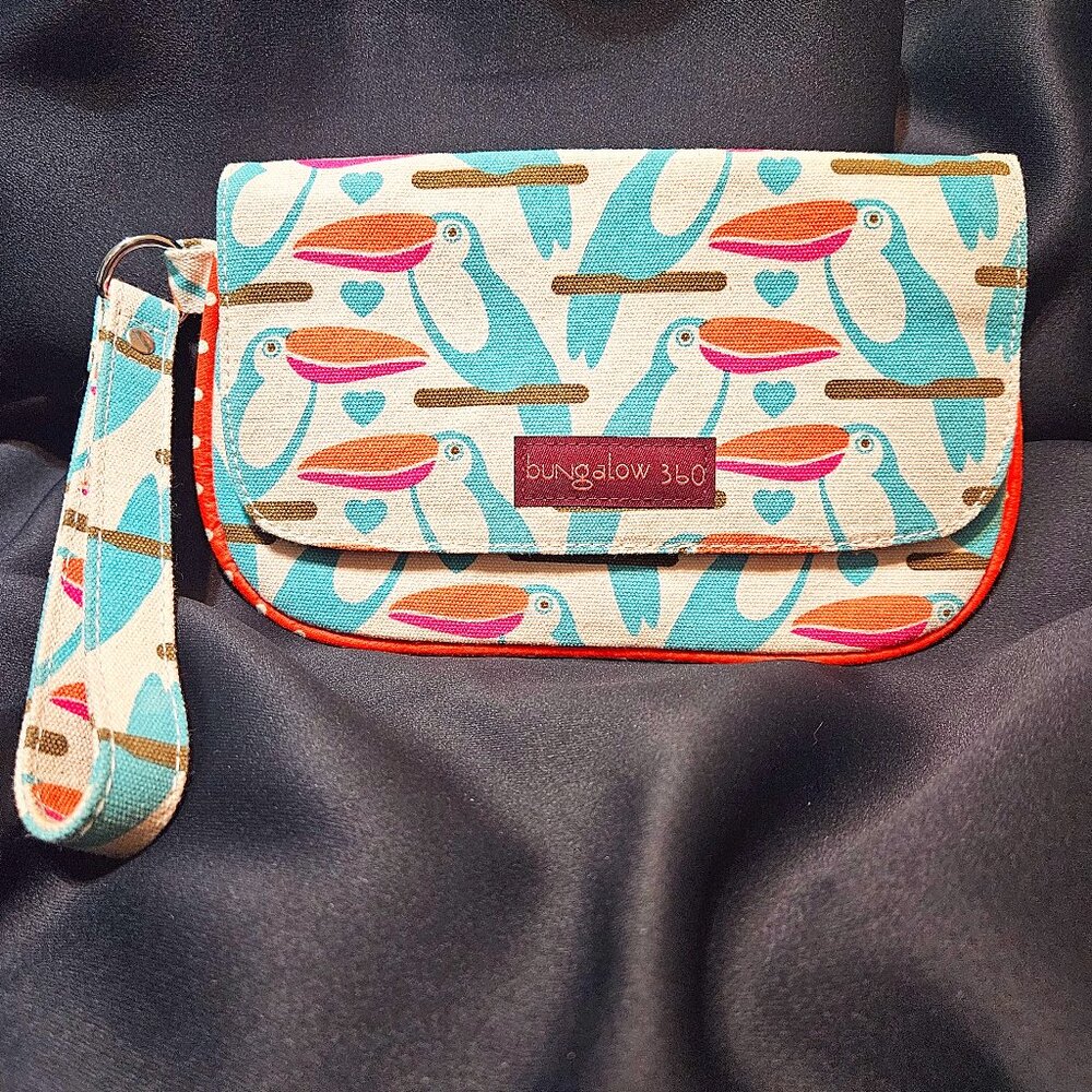 BUNGALOW 360 Canvas Tropical Whimsical Parrot Wristlet